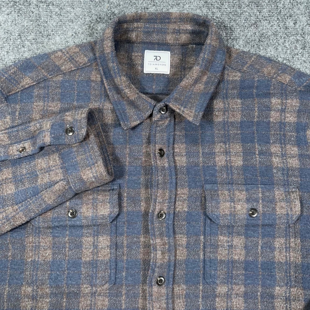 7Diamonds Generation Soft Flannel Shirt Mens XL Plaid Stretch Blue Fall Cozy